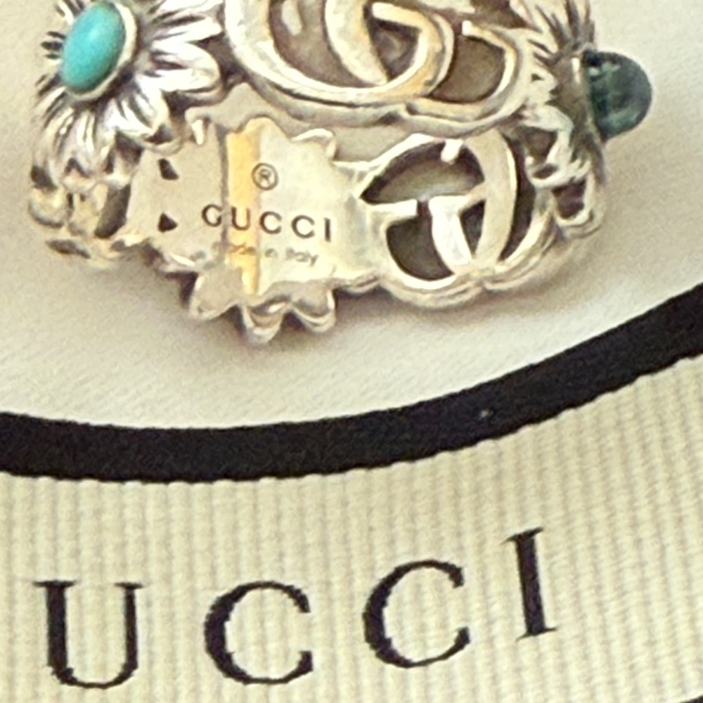 Gucci Double G Mother Of Pearl Turquoise Sterling Silver Ring Size 13 (6.5 US) - Picture 3 of 9